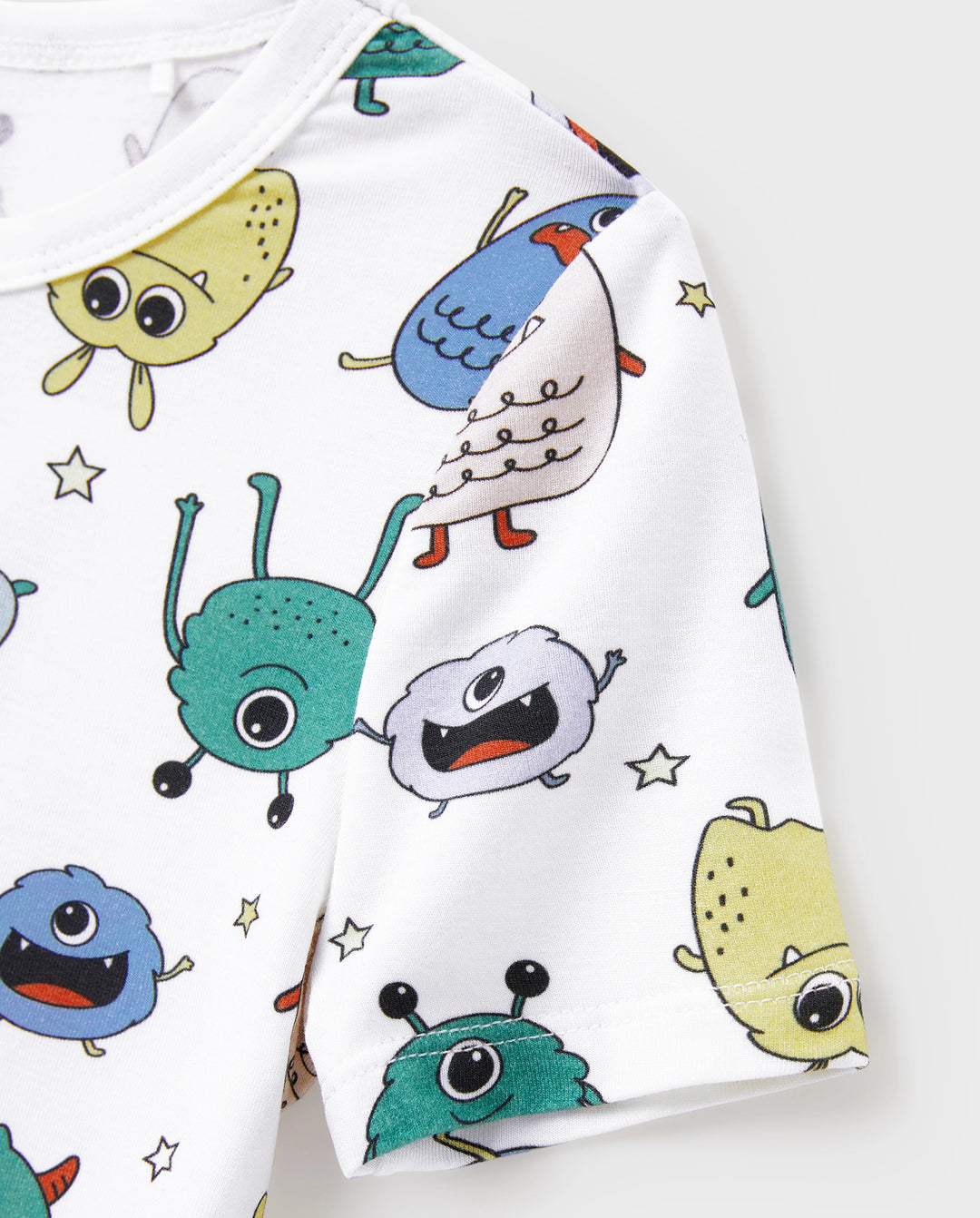 Daddy & Sohn Bambus Familien-Pyjamas Süßer kleiner Monsterdruck Kurzarm Passendes Pyjama-Set (Eng anliegend für Kinder) Weiß