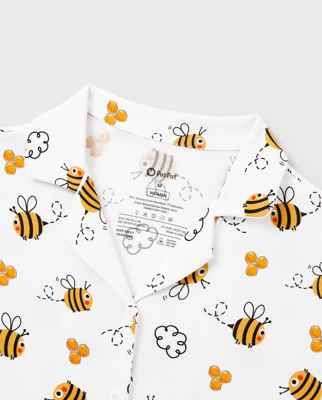 Mommy & me Bamboo Pajamas Soft Bamboo Viscose PJs for Men Women Kids Toddler, Cute Bee Print Sleepwear with Short Sleeve Top and Long Pants White