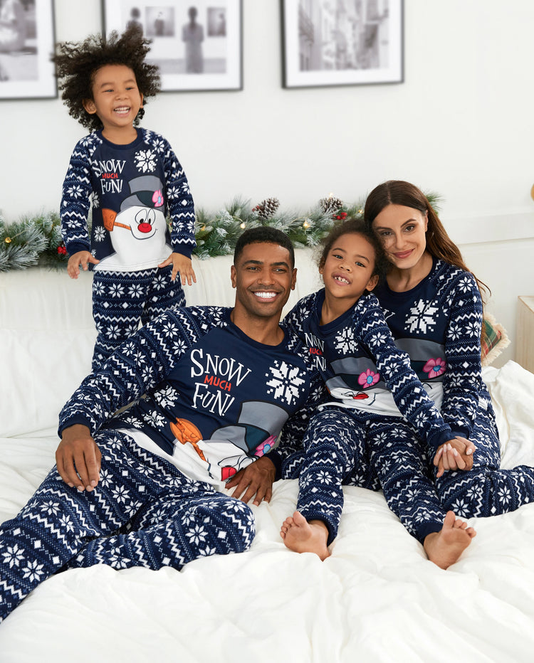 Frosty der Schneemann Weihnachtsfleece mit Schneeflocken-Druck Schlafanzug-Sets mit Weihnachtssocken