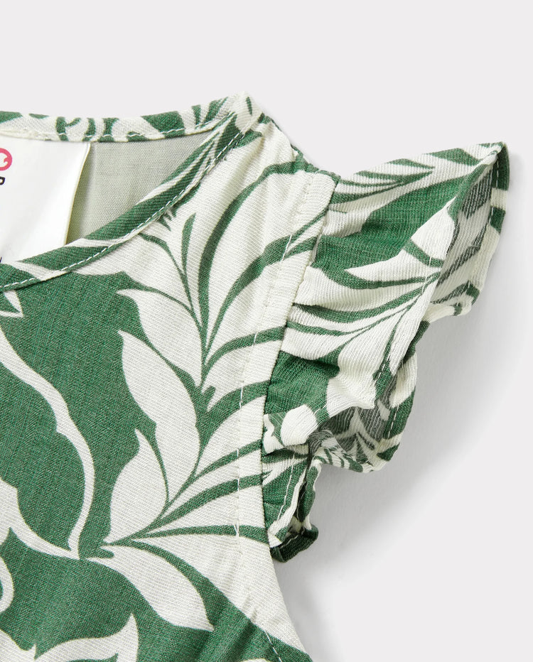 Daddy & Daughter Leaf Print Short-sleeve Shirt or Halter Dress Green Set Green