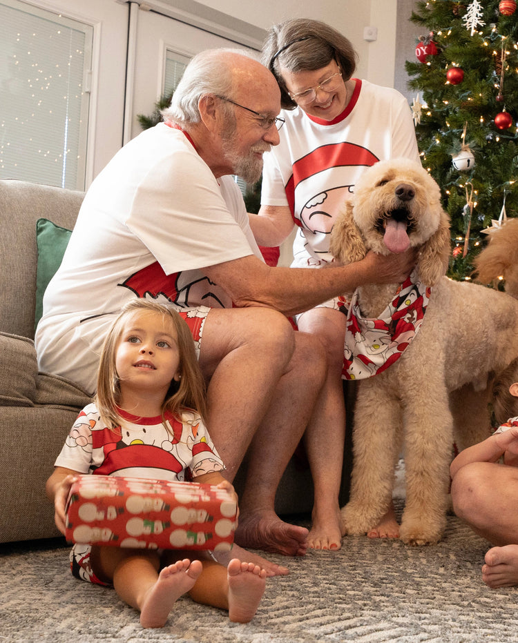 Christmas Santa and Snowman Print Family Matching Short-sleeve Tops and Shorts Pajamas Sets White