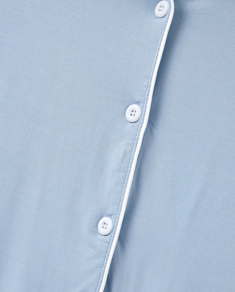 Pijamas de bambú para papá e hijo Pijamas suaves de viscosa de bambú para hombres, mujeres, niños, bebés, pijama clásico azul con camisa abotonada y pantalones azul grisáceo