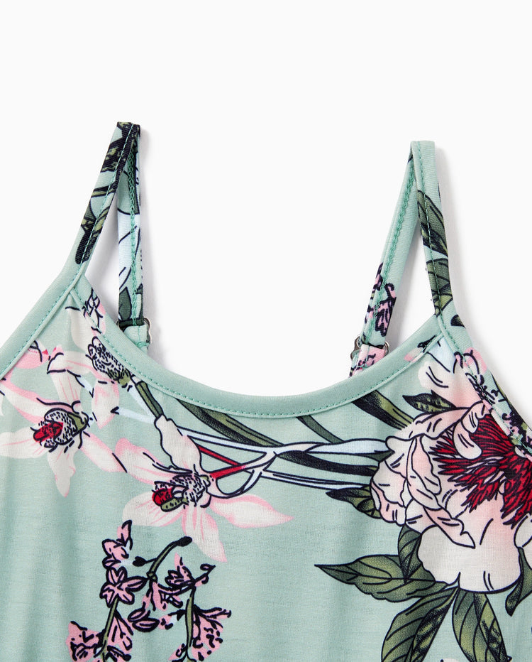 Conjuntos Mamá y Yo Camisa Polo a Rayas Verde o Vestido con Cinturón y Estampado Floral Verde Claro