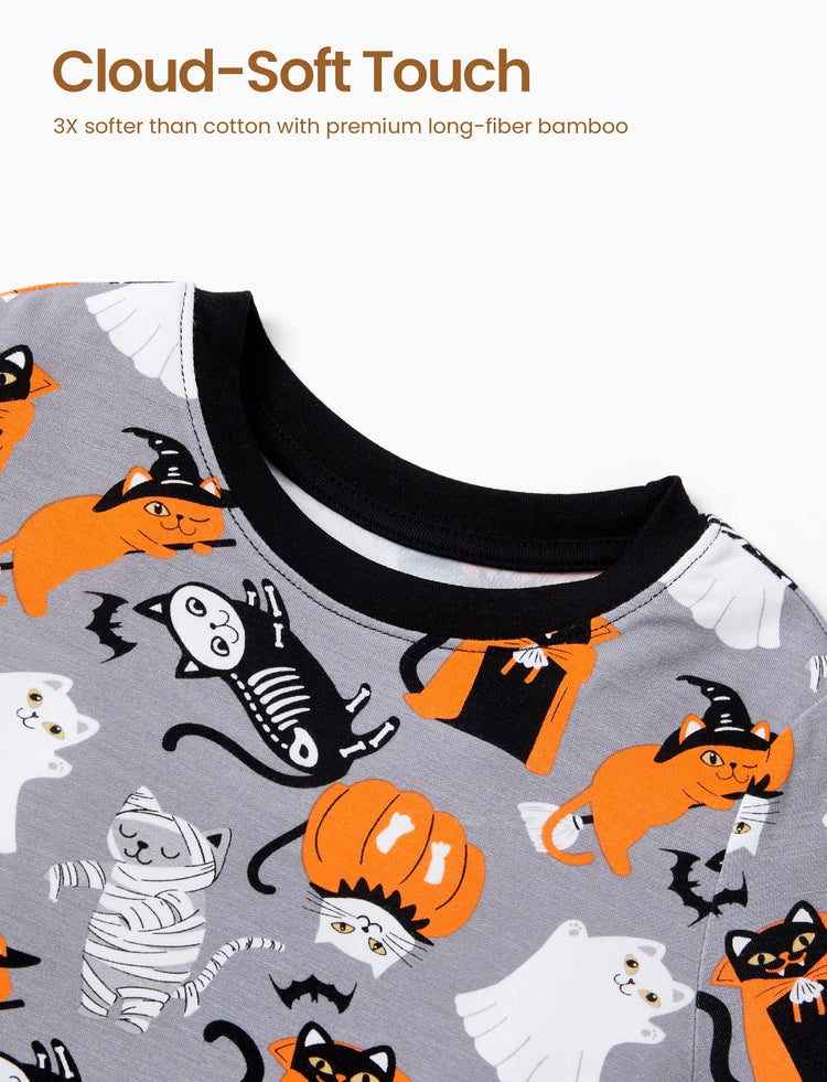 Pyjama de Noël/Halloween pour tout-petits/enfants, ensemble de pyjama 3 pièces en bambou, look 2 en 1 pour 4 saisons (ajustement parfait), gris