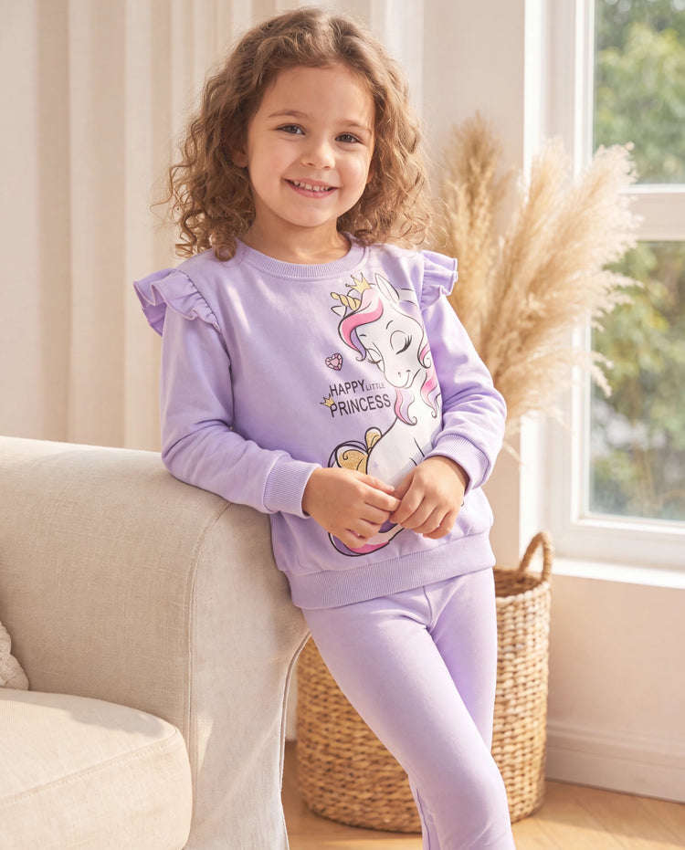 Sweat-shirt imprimé licorne enfantin pour petite fille violet