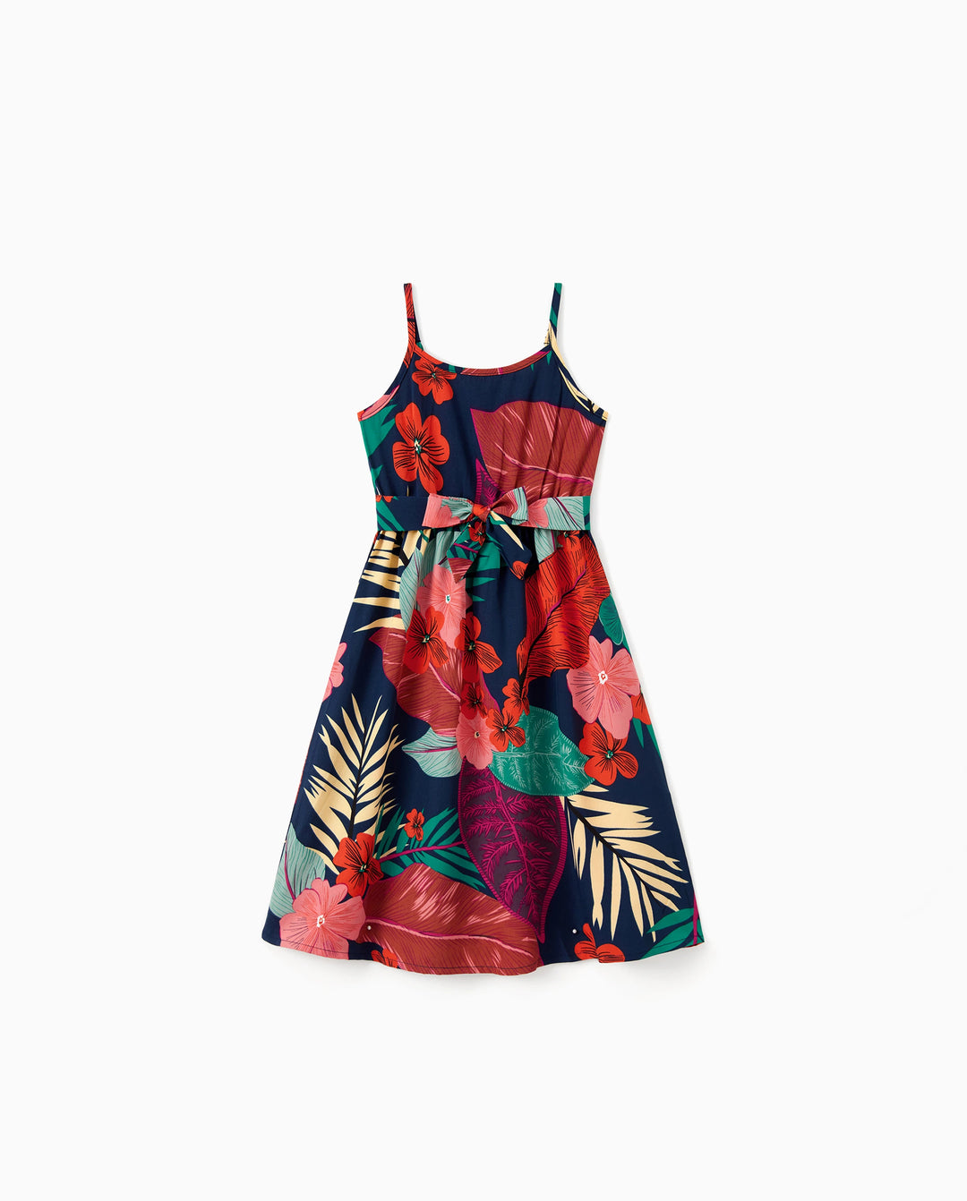 Toddler/Kid Girl Sets Floral V-neck Strap Dress with Hidden Snap Deep Blue