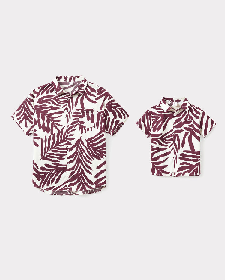 Daddy & Son Outfits Red Leaf Print Shirts for Hawaii/Cruise/Resort/Casual Wear White
