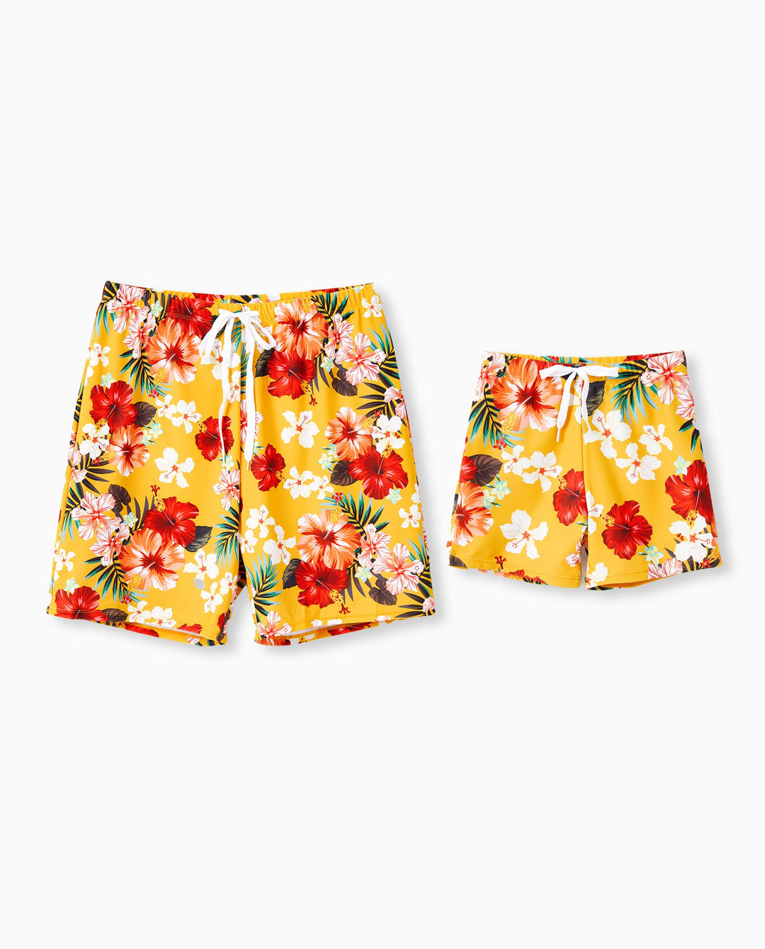 Shorts de bain à cordon et bas de maillot triangle à fleurs Papa & Fils Jaune