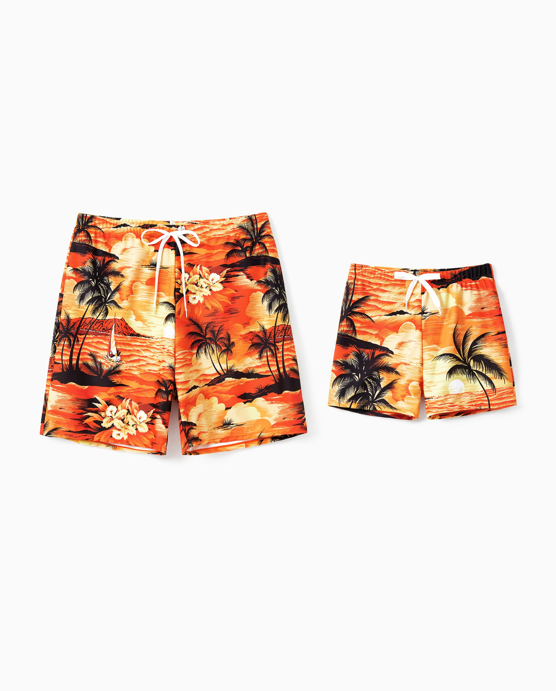 Conjuntos de baño tropical hawaiano de Papá y Hijo Ropa de baño naranja