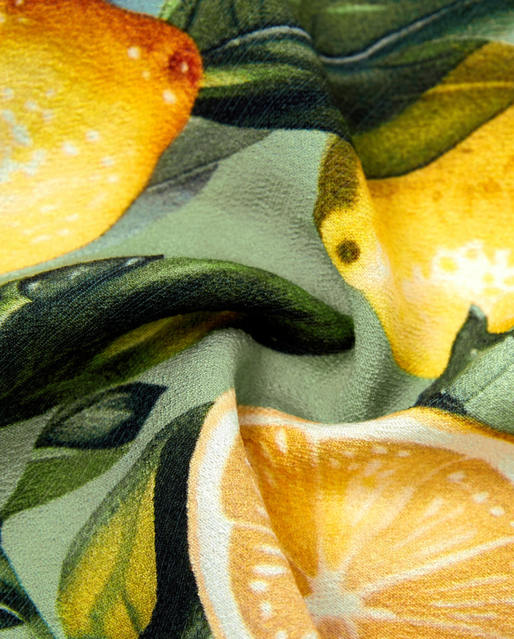 Matching Family Outfits Lemon Print Hawaiian Shirts & Summer Dresses Tropical Vacation Clothes for Men, Women & Kids Green