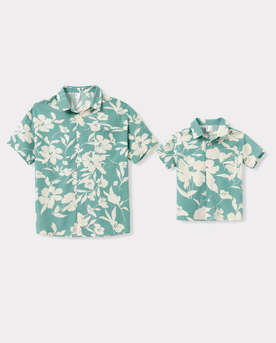 Daddy & Son Leaf Print Green Short-sleeve Shirt Set Green