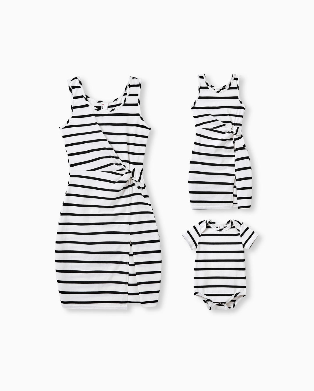 Conjunto Mamá y Yo Vestido Ajustado de Algodón con Tirantes Negro+Blanco