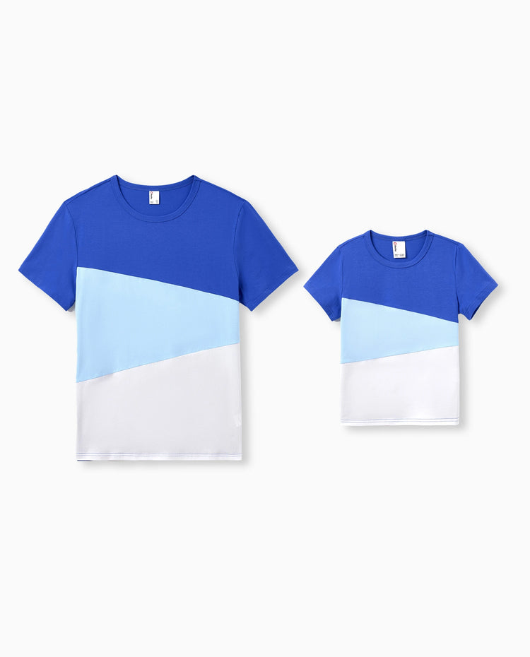 Ensemble robe & tee-shirt tropical Papa & Fils – Imprimé floral bleu pour Papa, Maman, filles & bébé, Parfait pour vacances d'été et photos de famille Bleu