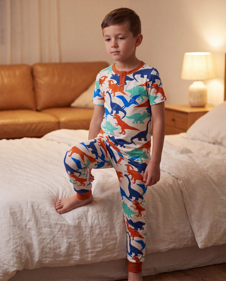 Pijama de bambú de 3 piezas para niños pequeños/niños, Navidad/Halloween, estilo 2 en 1, para las 4 estaciones (ajuste ceñido), color albaricoque