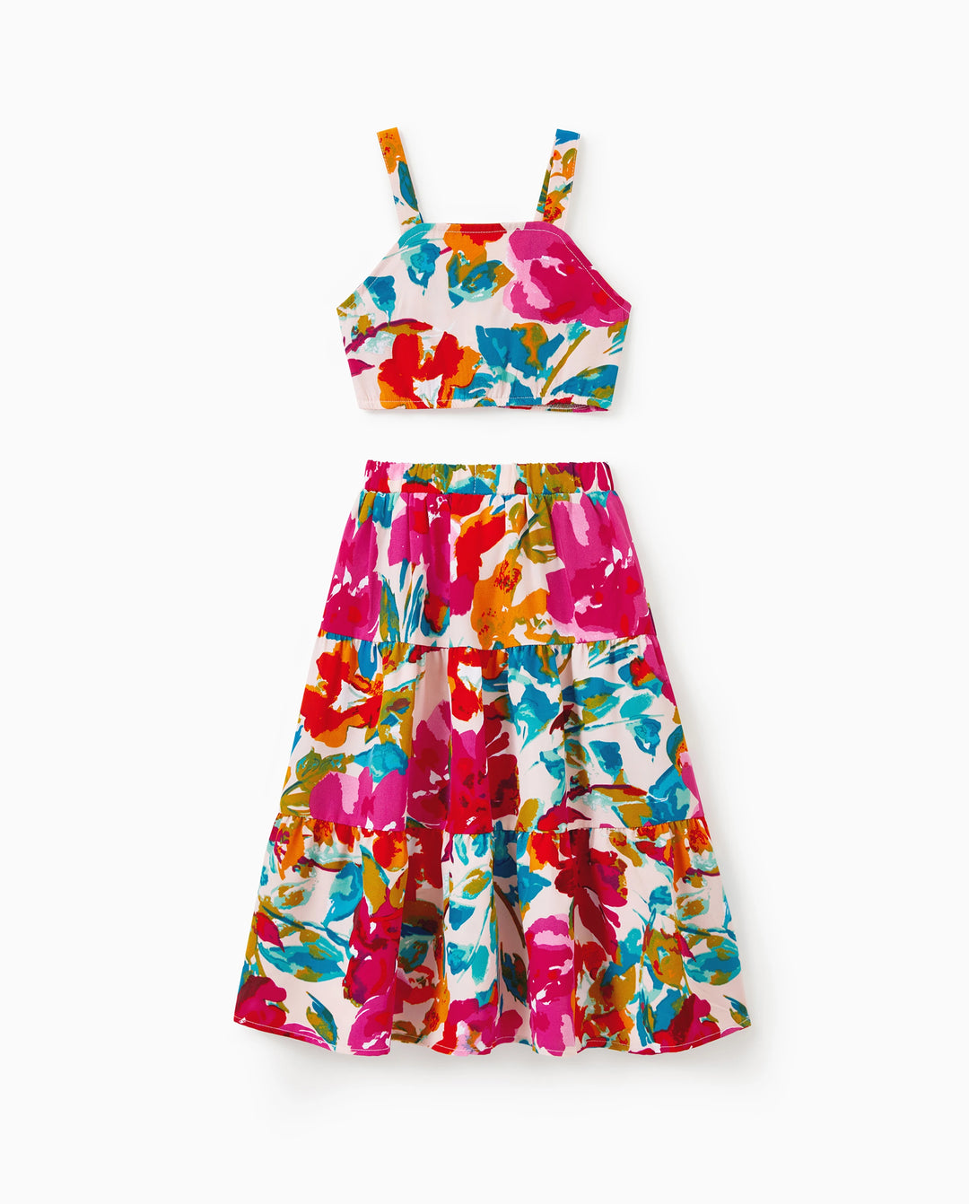 Ensembles top sans manches à bretelles coloré et jupe & ensembles chemise pour fille tout-petit/enfant, vêtements d'été pour vacances à la plage, séances photo, voyage, rose vif