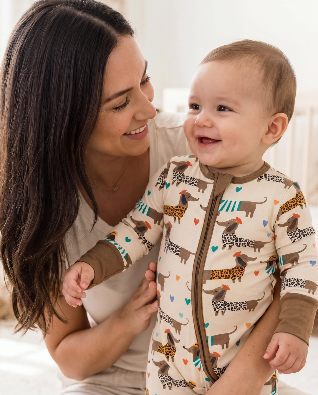 Bamboo Baby Boy/Girl 2-Pack Solid&Bee Printed 2-Way Zipper Anti Slip Footie Coffee