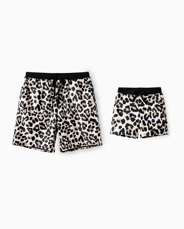 Daddy & Son Leopard Pattern Drawstring Swim Trunks Black