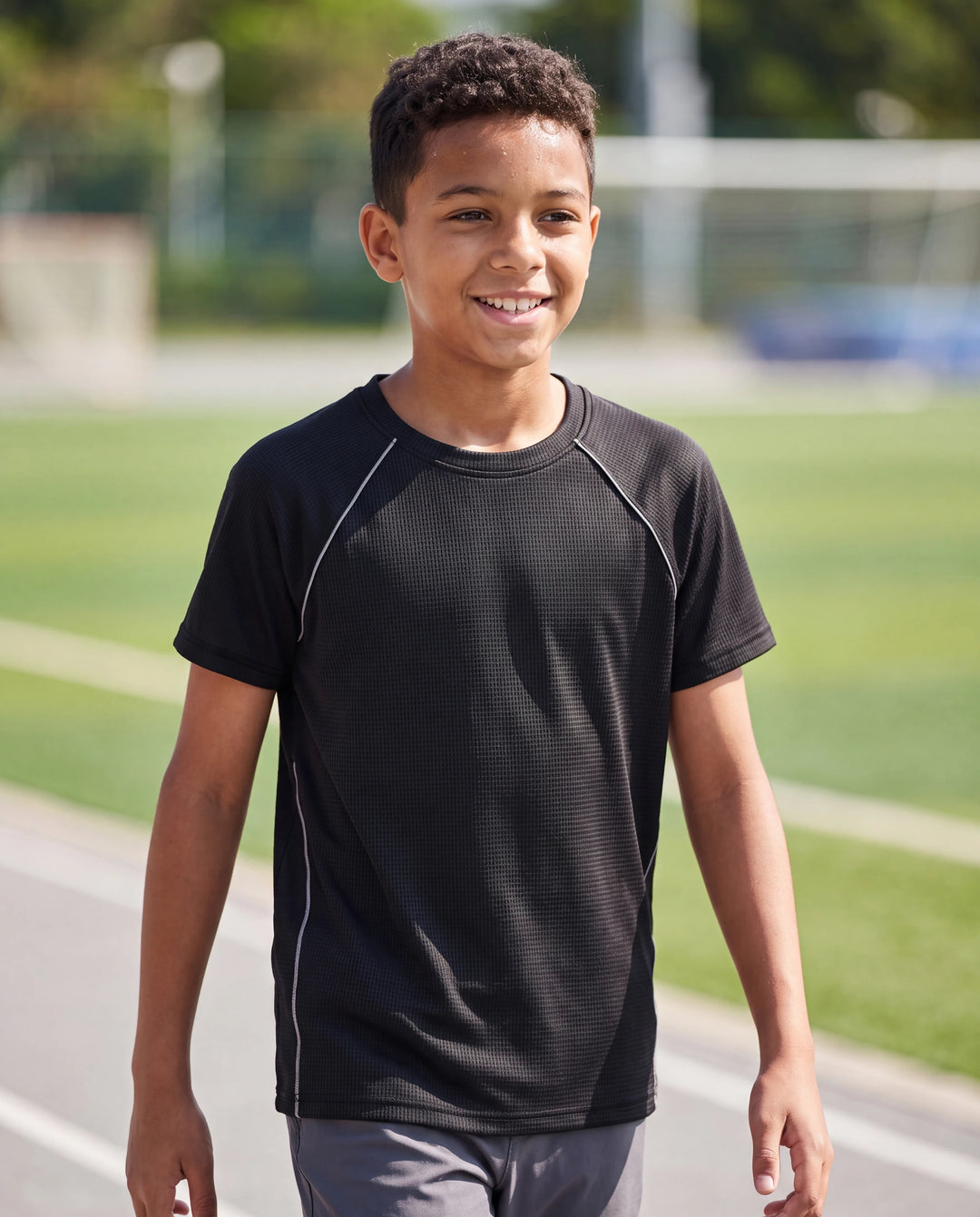 PatPat Lightflow Activewear Kid Boy Athletic Breathable Air-Grid Ultra Lightweight Short Sleeve T-Shirt Black