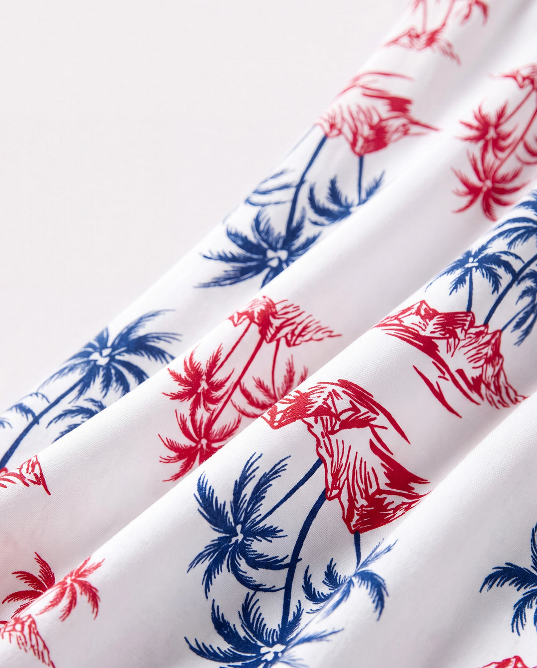 Independence Day Matching Family Outfits Red & Blue Palm Tree Print Hawaiian Vacation Clothes Summer Beach Shirt & Dress Set Multi-color