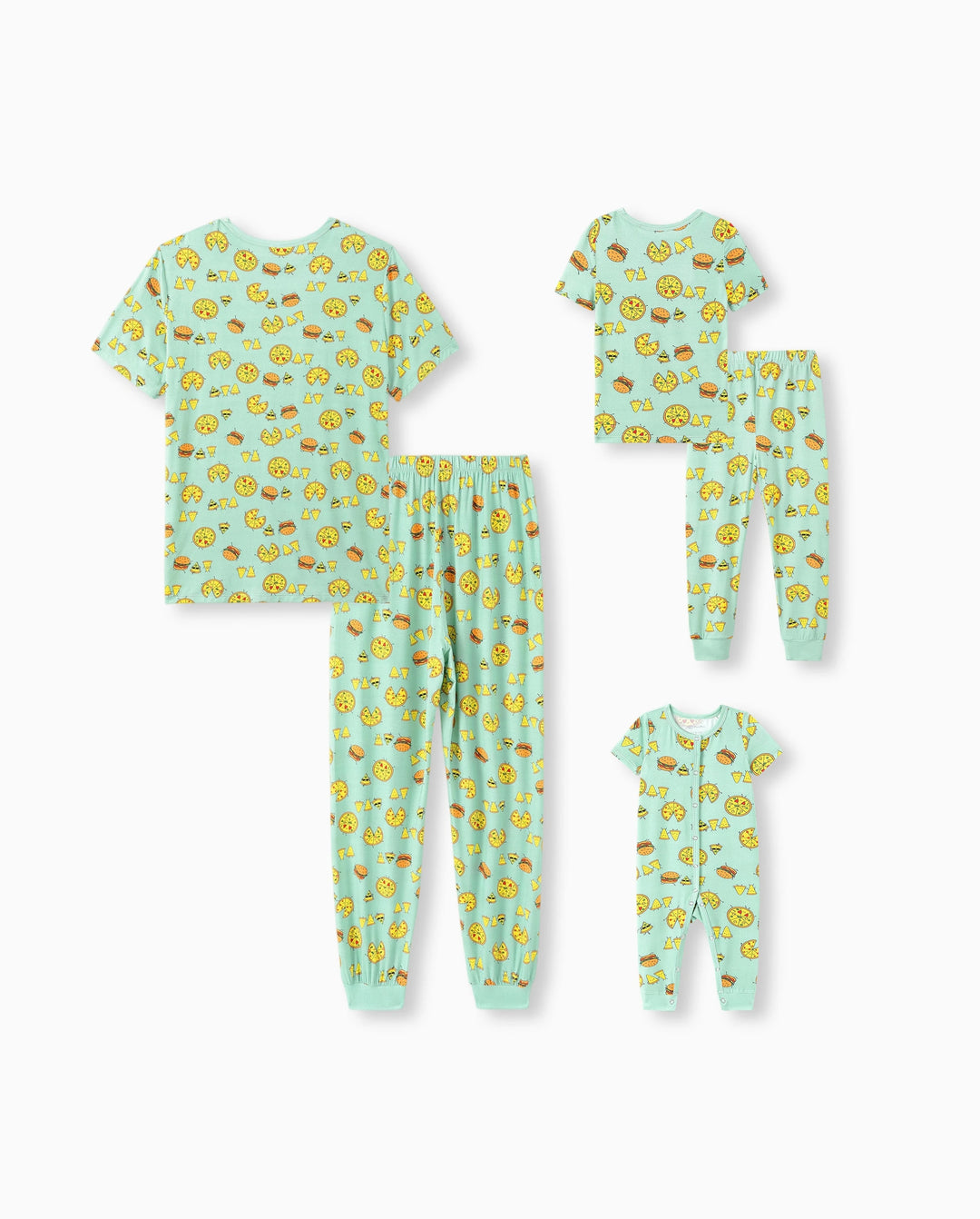 Pyjamas famille bambou vert menthe Papa & Fils Ensemble pyjama assorti à manches courtes et pantalon long à thème nourriture mignonne (ajusté pour enfants) Bleu clair