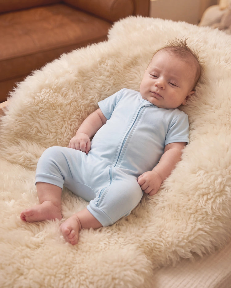 Bambus Baby Jungen/Mädchen 2-Wege Reißverschluss-Strampler mit Anti-Rutsch, kindlichem Essensmuster, Bambus-Schlafanzug (eng anliegend) Türkis