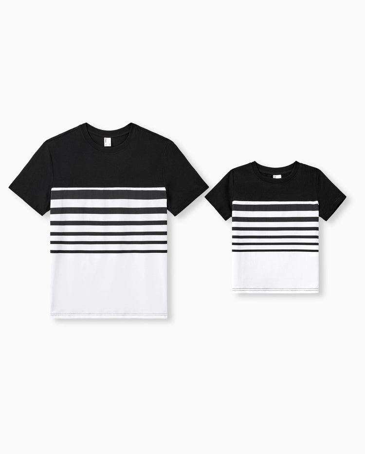 Ensemble coton t-shirt rayé noir et blanc Papa & Fils Noir+Blanc
