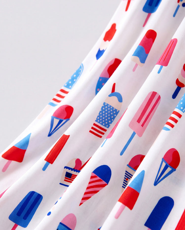 Independence Day Family Matching Patriotic Ice Cream Print Summer Cotton T-shirt & V-Neck Dresses White