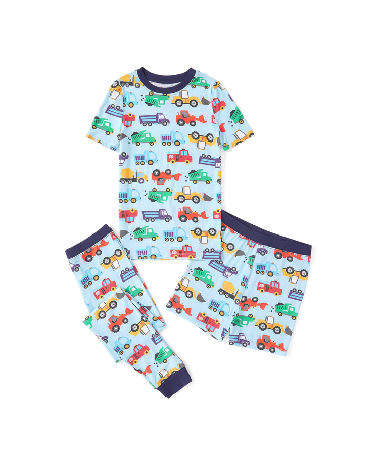 Toddler / Kids Christmas / Halloween Pajamas 3-Piece Bamboo Pajama Set 2-in-1 Look for 4 Seasons (Snug-Fitting) Light Blue