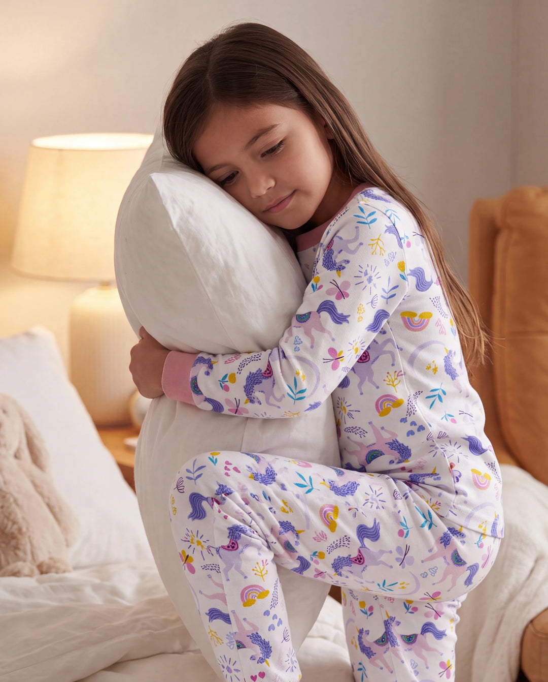 Pyjama de Noël/Halloween 2 pièces en bambou épais de qualité supérieure avec imprimé enfantin pour petite fille (coupe ajustée) rose