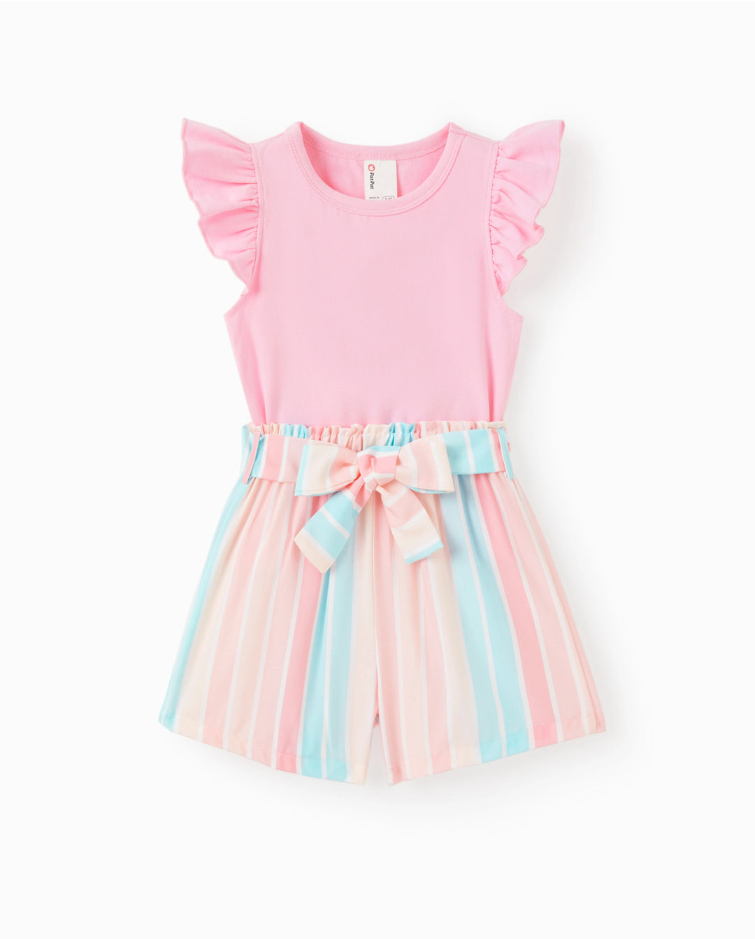 2pcs Kleinkind Mädchen Süße Flutter-Ärmel T-Shirt und Streifen Gürtel Shorts Set rosa