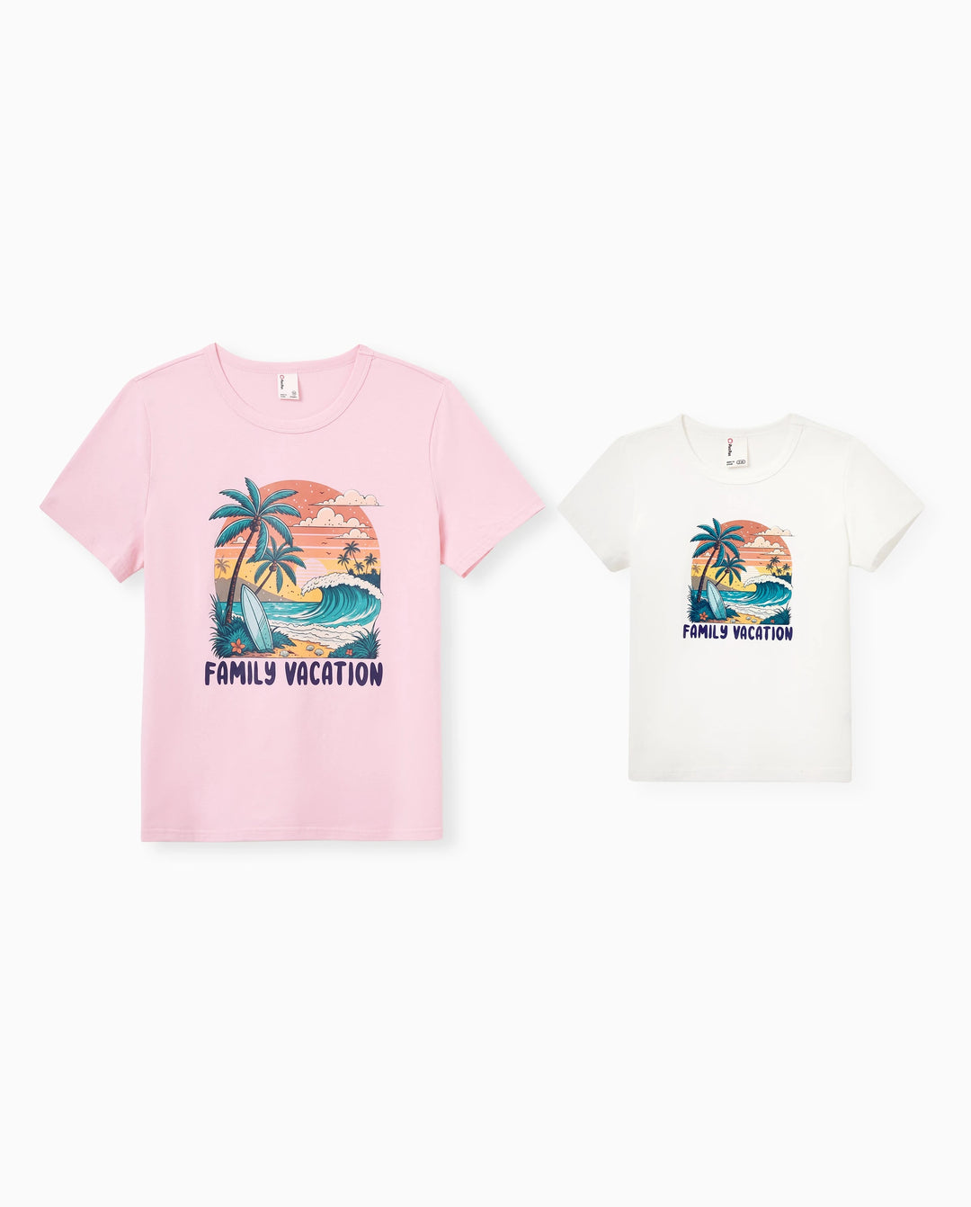 Mommy & me "Family Vacation" Graphic Cotton Tees Tropical Surf Print T-Shirt Multi-color