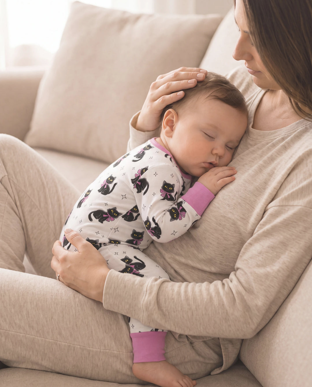 Pijamas de bambú para bebé niño/niña con estampado de dibujos animados y cremallera bidireccional Antideslizante de manga larga con pies Rosa púrpura
