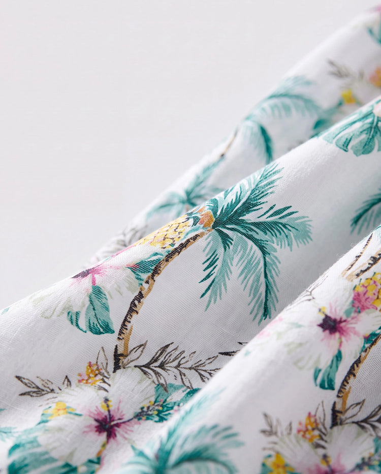 Family Matching Tropical Print Outfits Mommy & Me Tank Dress & Dad/Kids Cotton T-Shirt Set
 Green