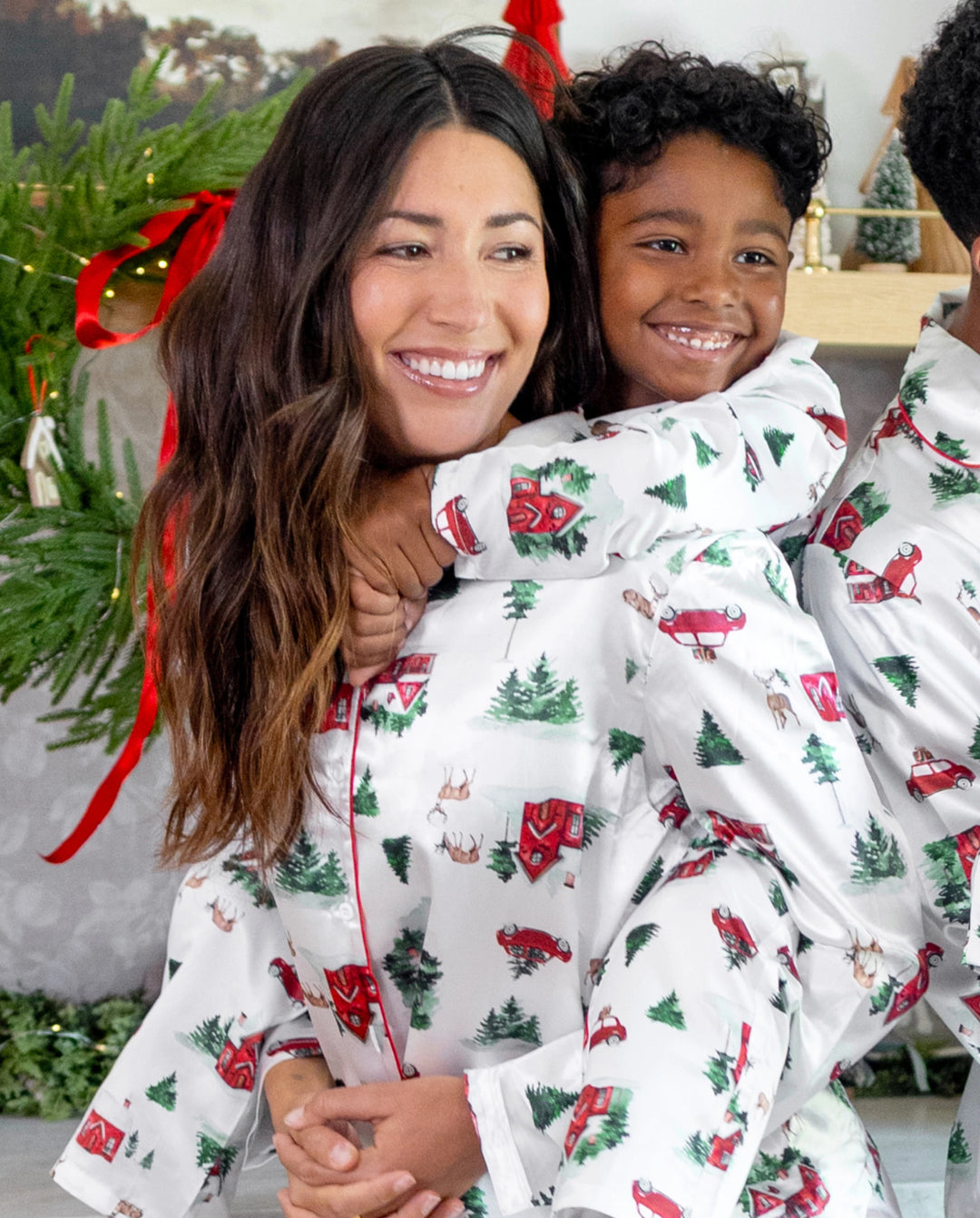 Christmas Matching Family Satin Pajamas Xmas Village Print Multicolor