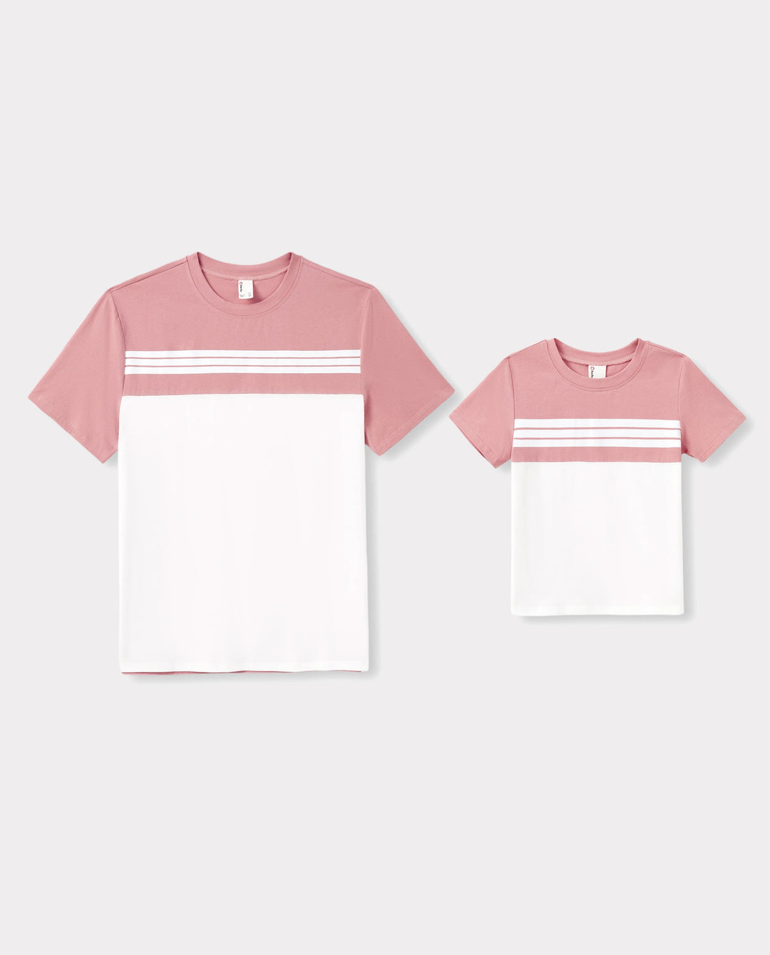 Daddy & Son Blue Cotton Colorblock Tee Shirt Set Pink