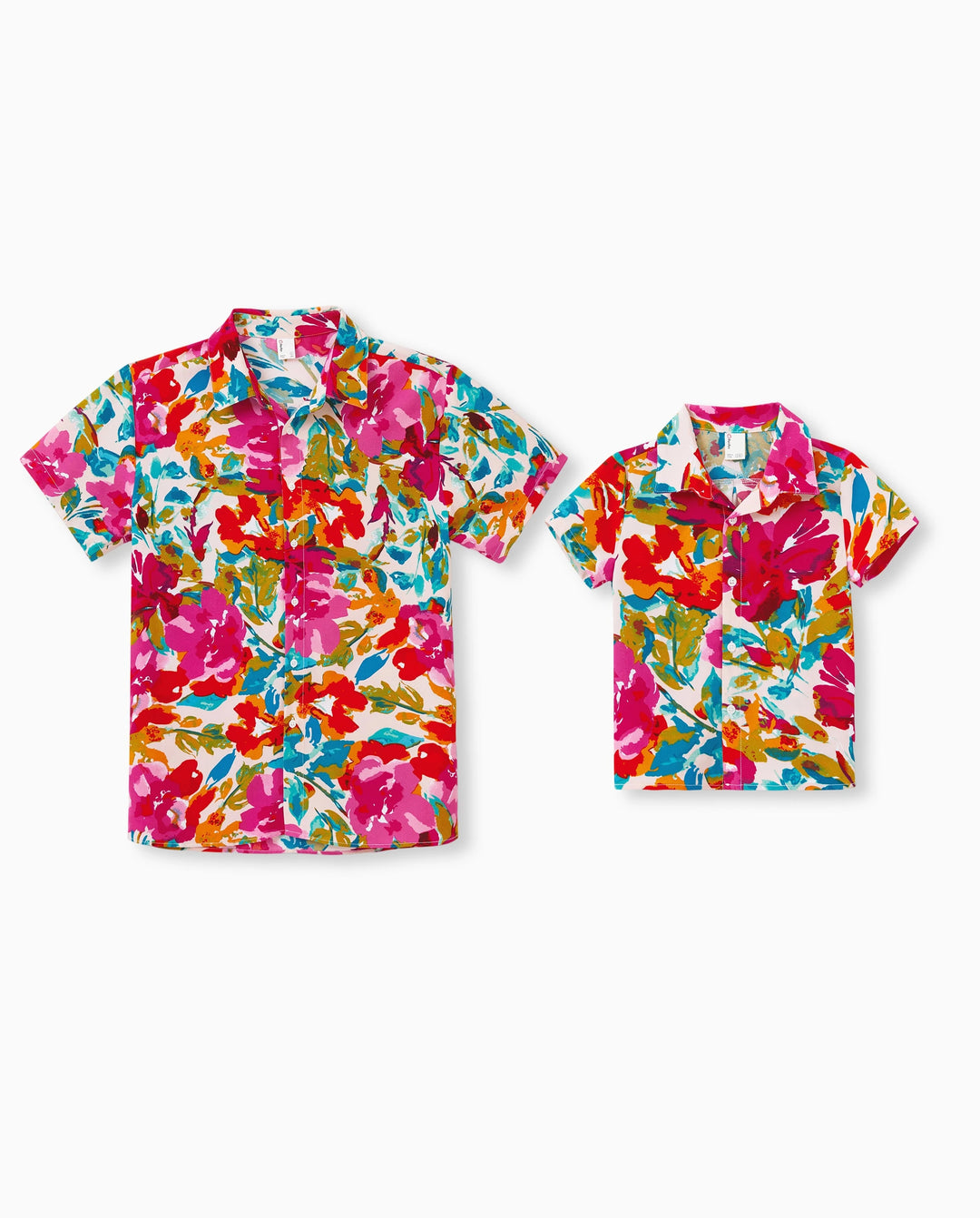 Daddy & Son Colorful Outfits Shirt Sets Summer Vacation Clothe for Beach, Photoshoots, Travel Hot Pink