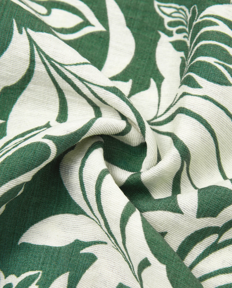 Family Matching Leaf Print Short-sleeve Shirt or Halter Dress Green Set Green