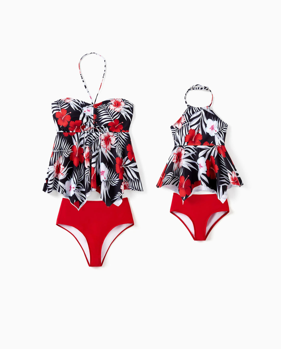 Maman et moi Maillot de bain deux-pièces dos-nu imprimé floral tropical Noir