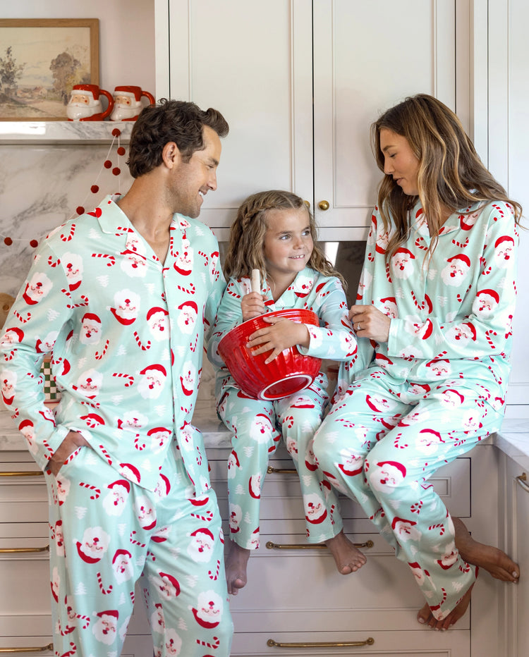 Christmas Matching Family Collared Pajamas Santa Claus Print Green