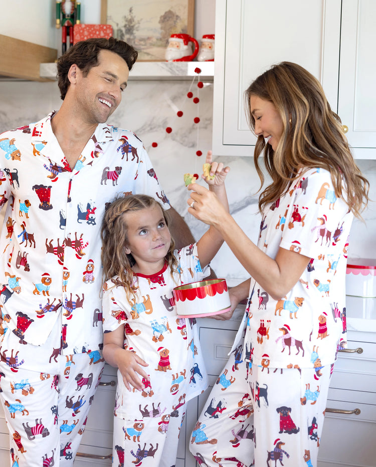Christmas Matching Family Pajamas Festive Dog Print Red & White