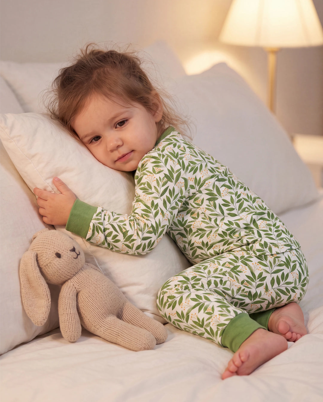Weihnachten / Halloween Pyjama 2-teiliges Bambus-Pyjama-Set mit kindlichem Druck für Baby / Kleinkind (eng anliegend) grün