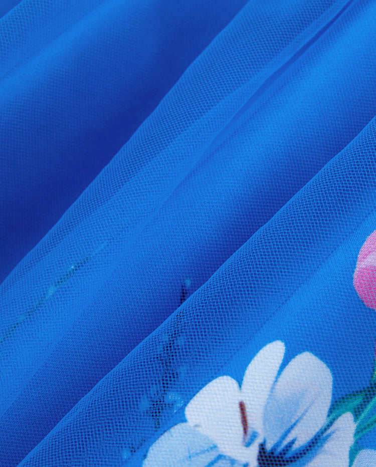 Conjunto de Ropa a Juego para la Familia Vestido Floral sin Mangas o Camiseta de Manga Corta Azul