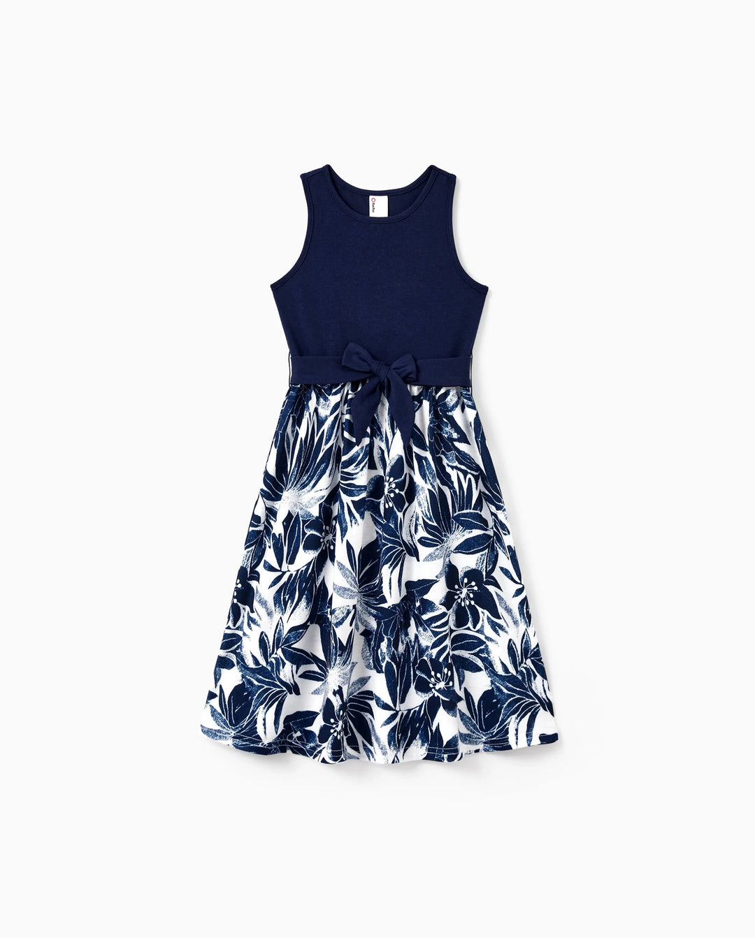 Toddler/Kid Girl Flora Print Splicing Tank Dress Deep Blue