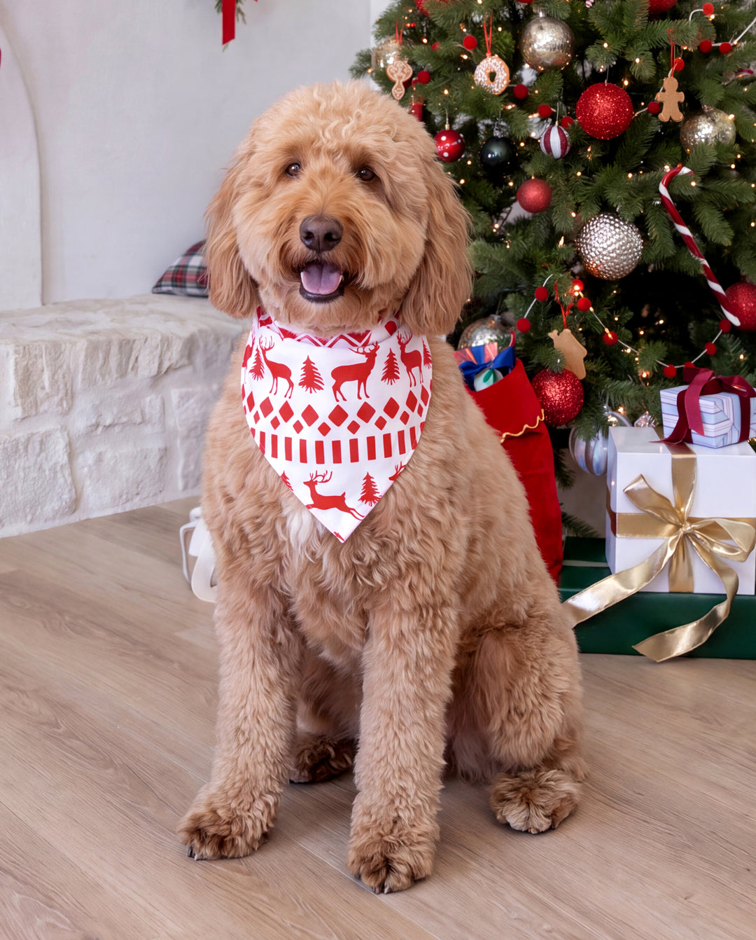 Pijamas navideños a juego para toda la familia, estampado de Fair Isle y reno, rojo