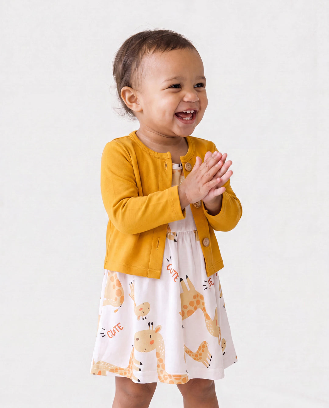 2pcs Baby Girl Pink Cardigan and Elephant Print Dress Set Ginger-2