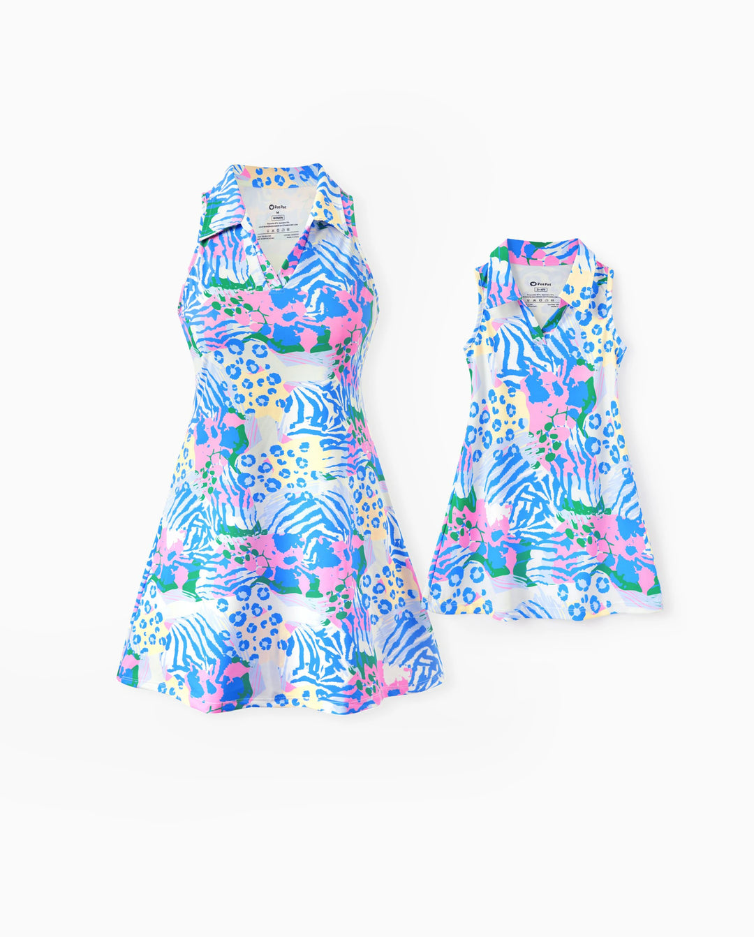 Matching Mommy and Me Resort Dresses Colorful Abstract Print Halter Collar Dress With Shorts, Chic Summer Vacation Outfits Multi-color