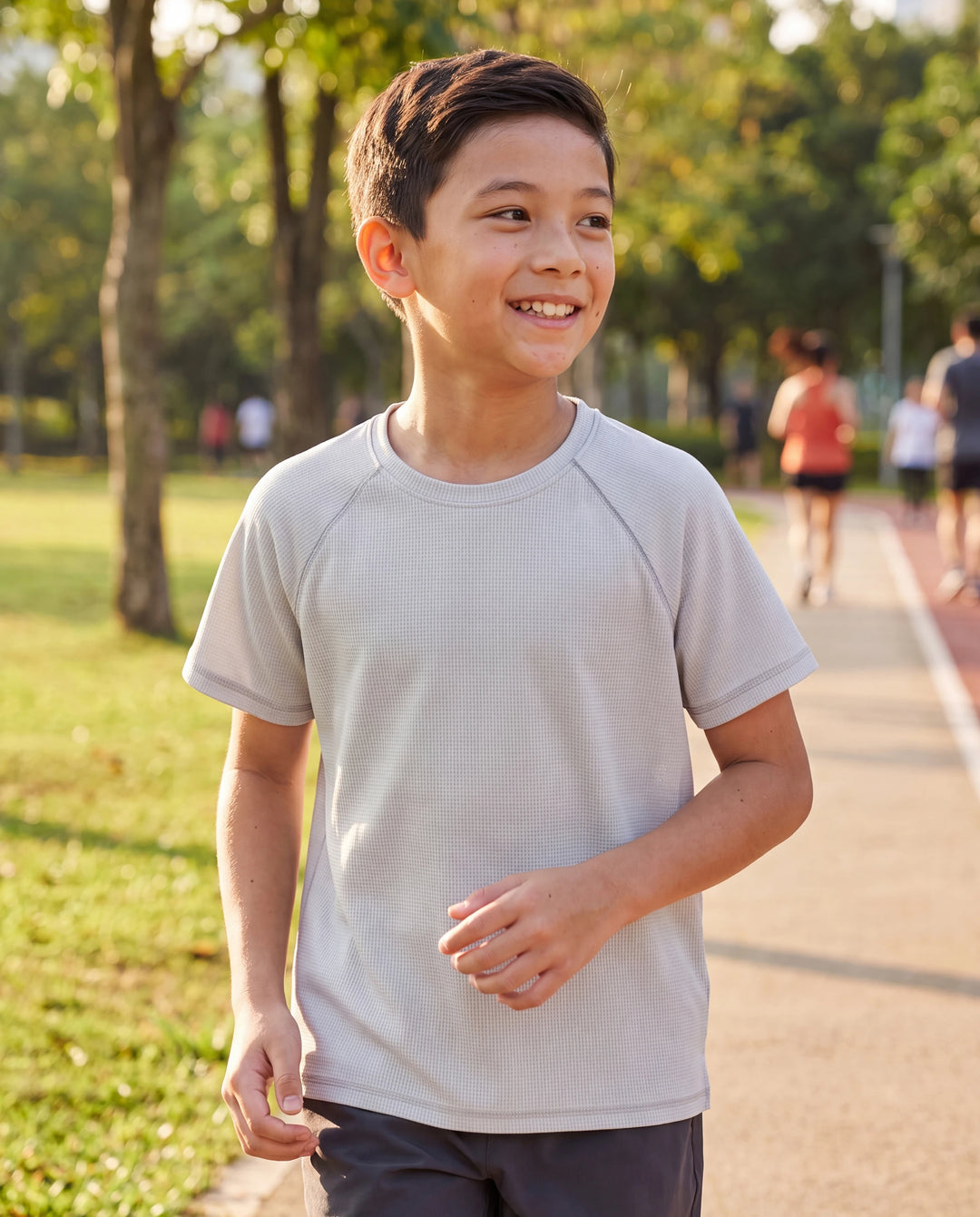 PatPat Lightflow Activewear Kid Boy Athletic Breathable Air-Grid Ultra Lightweight Short Sleeve T-Shirt Grey