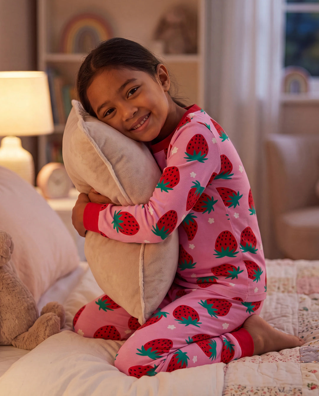 Christmas / Halloween Pajama 2-Piece Upgraded Thick Bamboo Pajama Set With Childlike Print for Toddler / Kids Girl (Snug-Fitting) Red