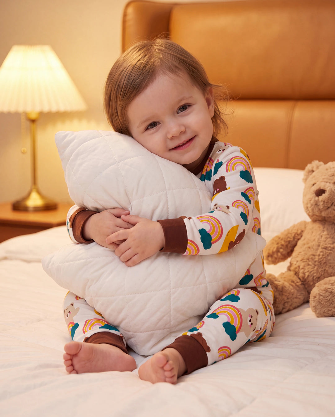 Ensemble Pyjama en Bambou 2 Pièces Imprimé Animal Enfantin Pyjama Ajusté pour Bébé/Tout-petit Marron