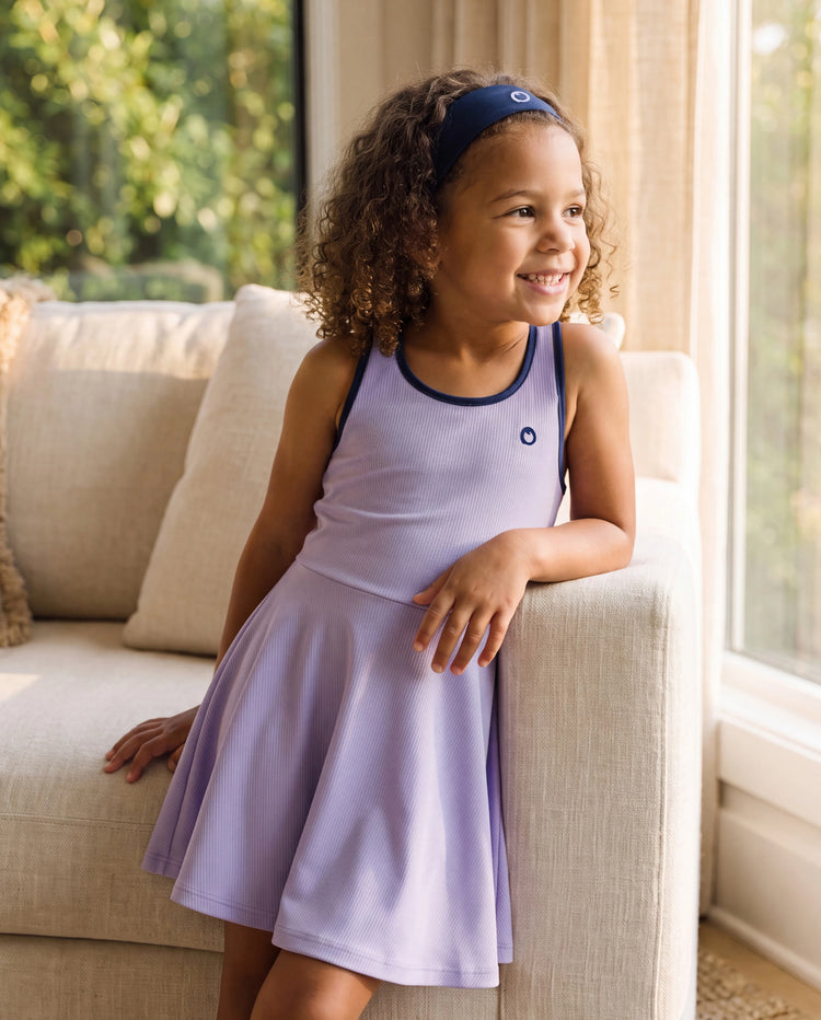 Vestido de tenis PatPat Rapidair Activewear para niña con diadema y pantalones cortos de viscosa de bambú con bolsillos en morado claro